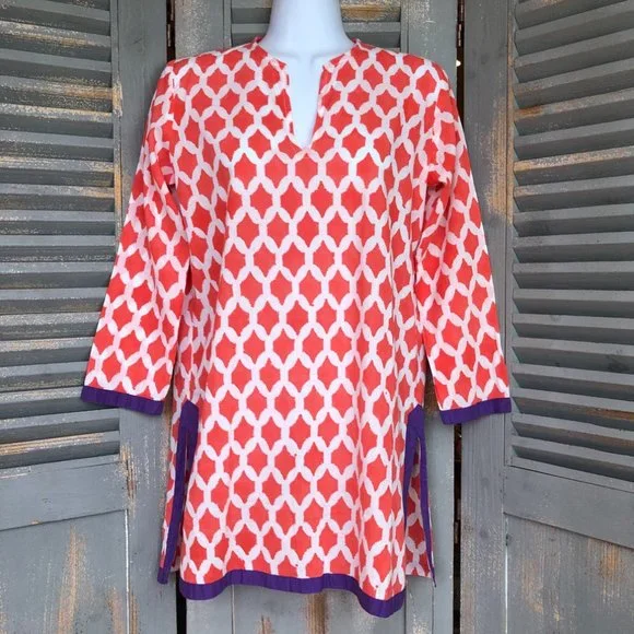 Roberta Roller Rabbit For Piperlime Kurta With Border Tunic Top Sz XS - Picture 2 of 12